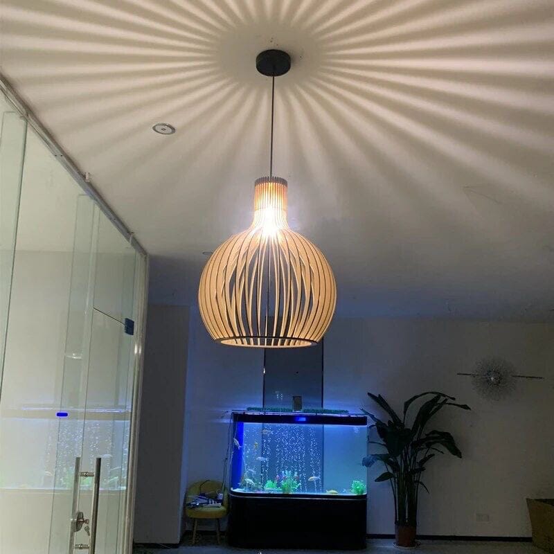 Nordic Wood Cage Pendant Light with Adjustable Cord