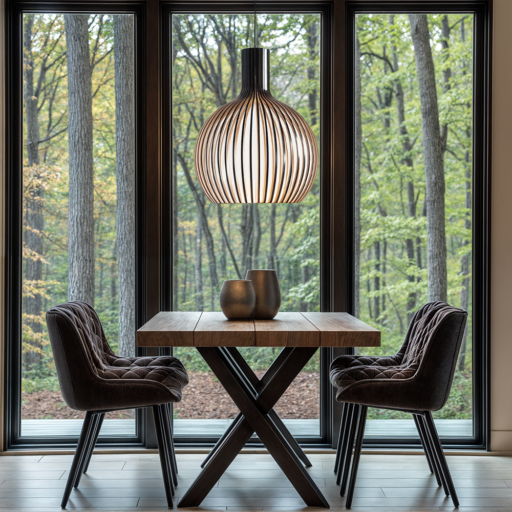Nordic Wood Cage Pendant Light with Adjustable Cord