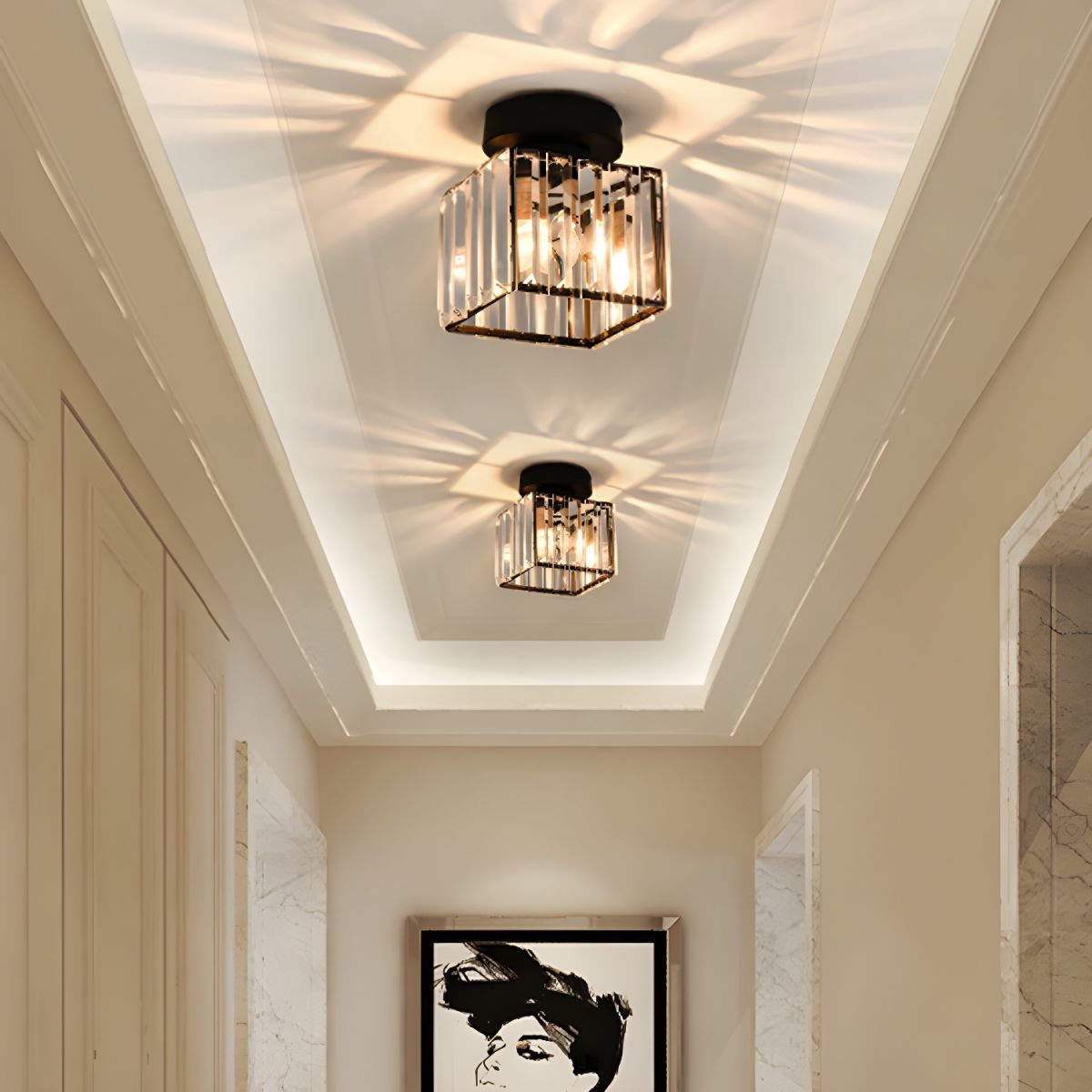 Anakre - Crystal ceiling lamp - Black Metal & K9 Crystal flush mount