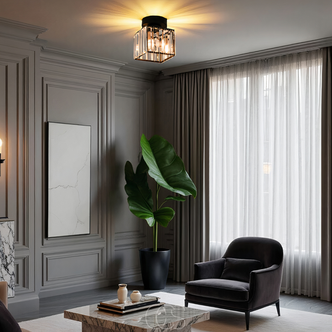 Anakre - Crystal ceiling lamp - Black Metal & K9 Crystal flush mount