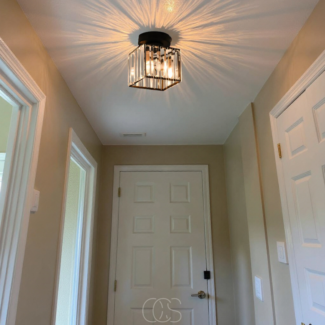 Anakre - Crystal ceiling lamp - Black Metal & K9 Crystal flush mount