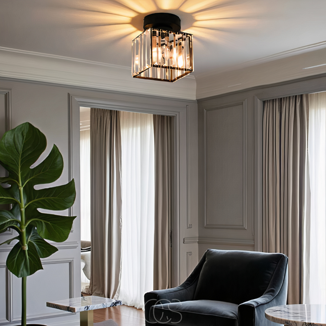Anakre - Crystal ceiling lamp - Black Metal & K9 Crystal flush mount