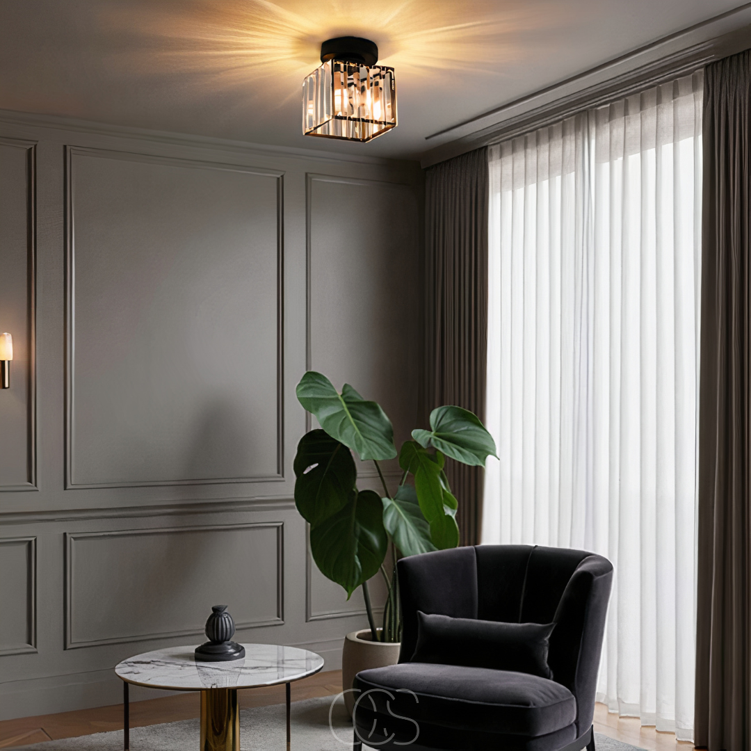 Anakre - Crystal ceiling lamp - Black Metal & K9 Crystal flush mount