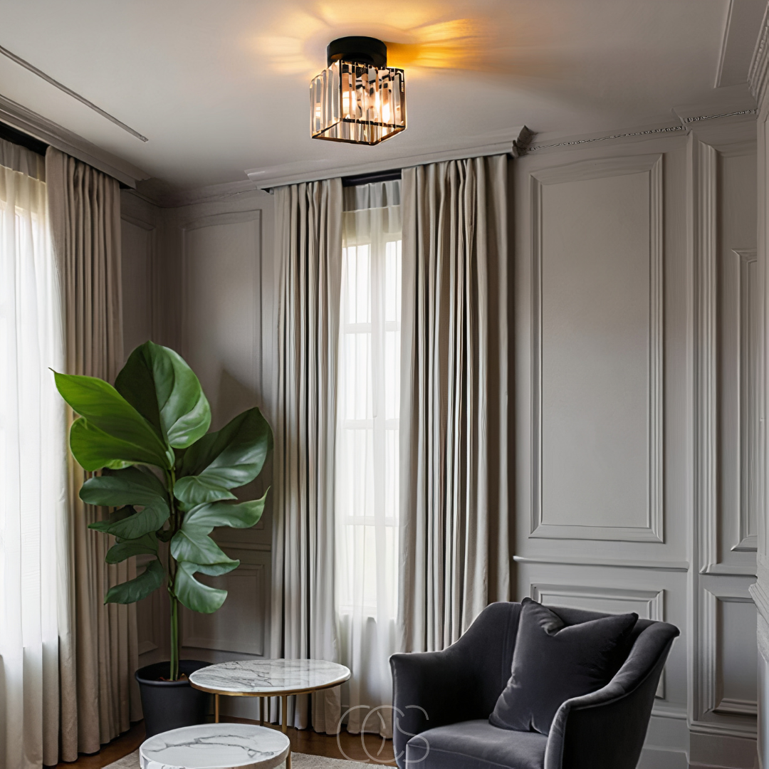 Anakre - Crystal ceiling lamp - Black Metal & K9 Crystal flush mount