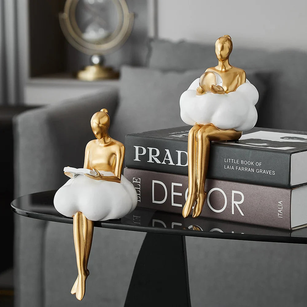 Anakre - Reading Woman on Cloud Sculpture - Resin Art Object