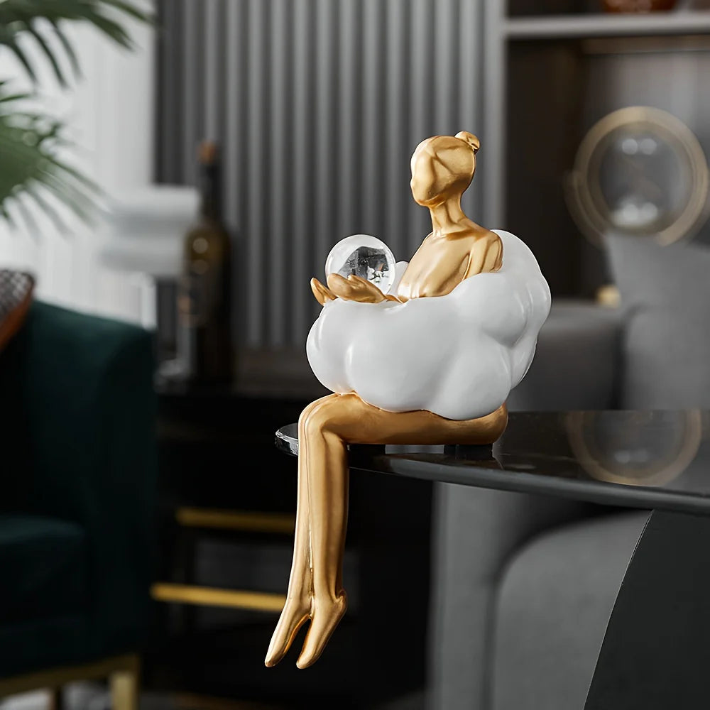 Anakre - Reading Woman on Cloud Sculpture - Resin Art Object