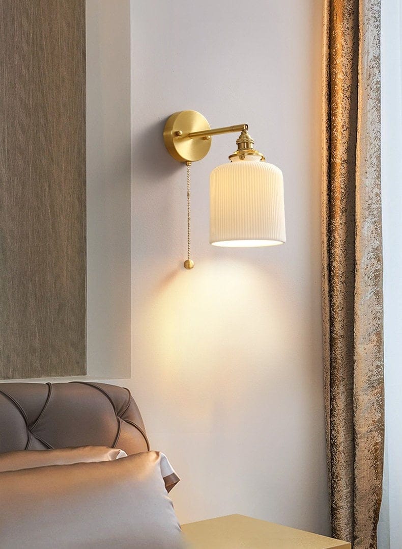 Ribbed Ceramic Lantern Wall Light Cylinder Bulb Included