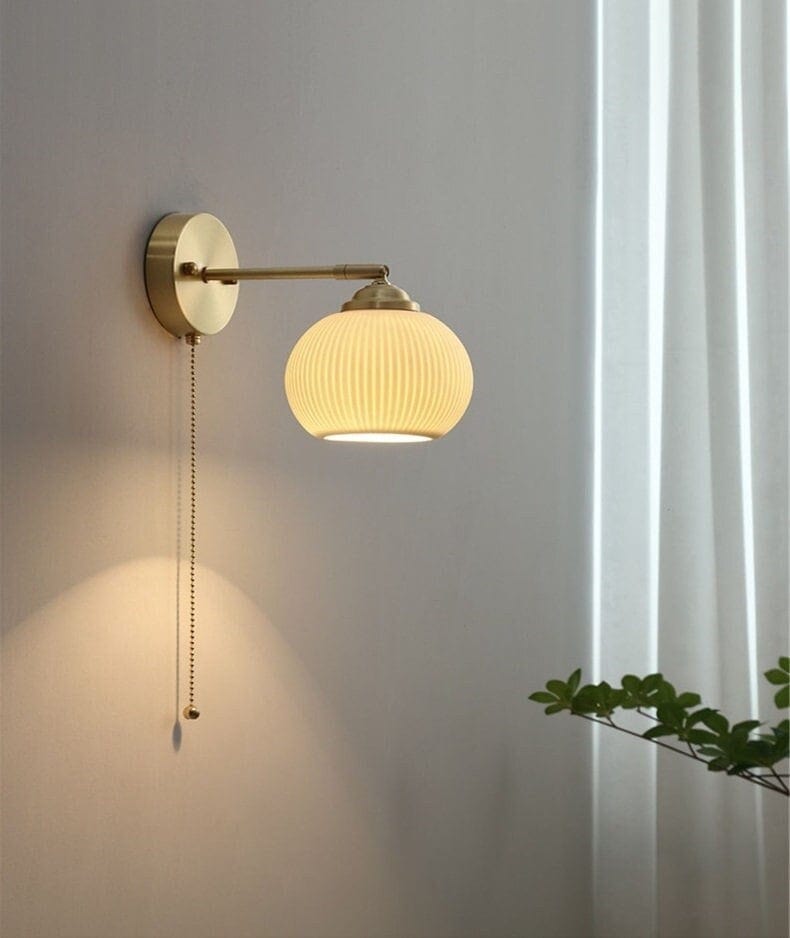 Ribbed Ceramic Lantern Wall Light Cylinder Bulb Included