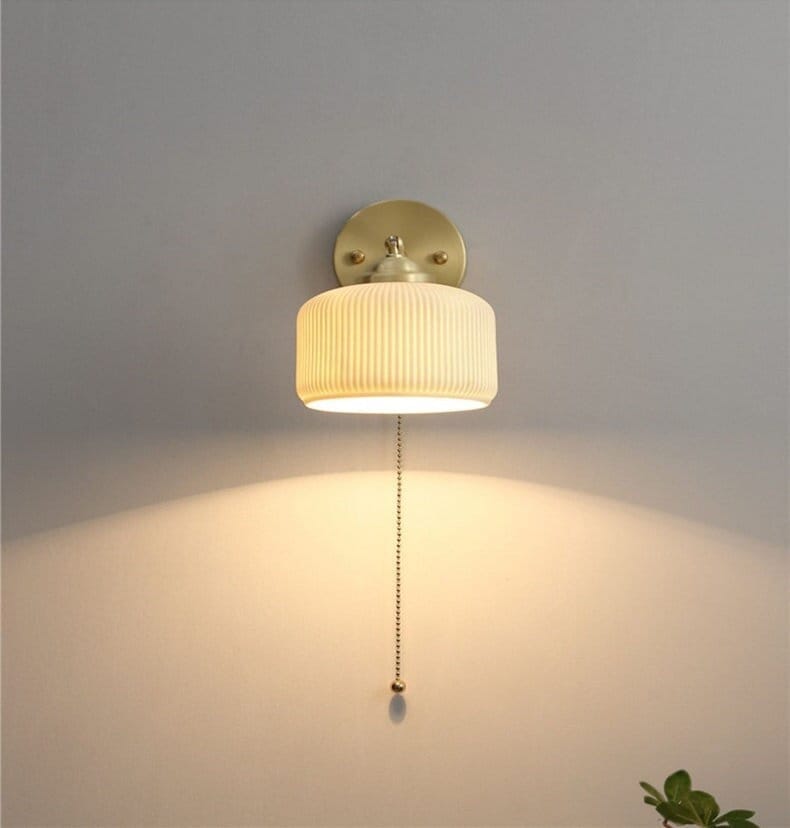 Ribbed Ceramic Lantern Wall Light Cylinder Bulb Included