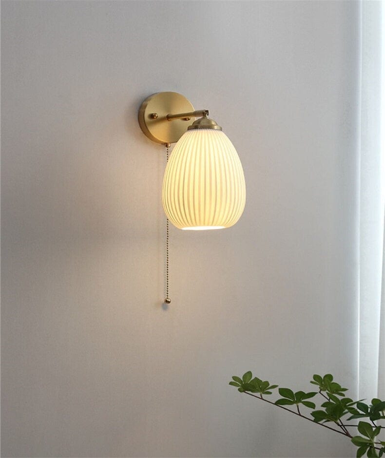 Ribbed Ceramic Lantern Wall Light Cylinder Bulb Included
