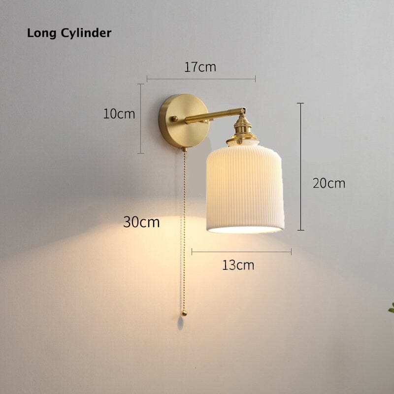 Ribbed Ceramic Lantern Wall Light Cylinder Bulb Included
