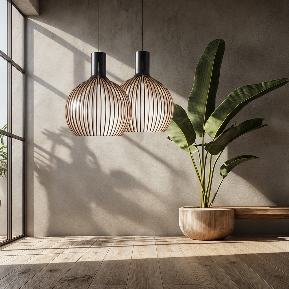Nordic Wood Cage Pendant Light with Adjustable Cord