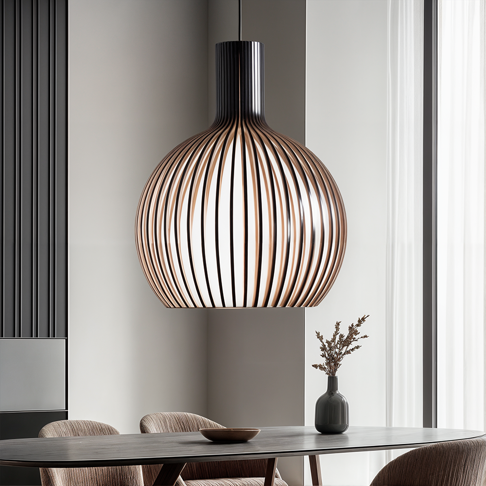 Nordic Wood Cage Pendant Light with Adjustable Cord