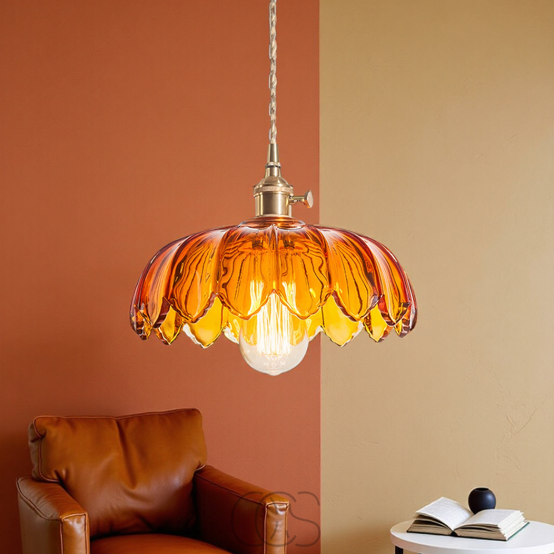 Anakre - Szklana lampa wisząca w kształcie kwiatu - Wzór vintage