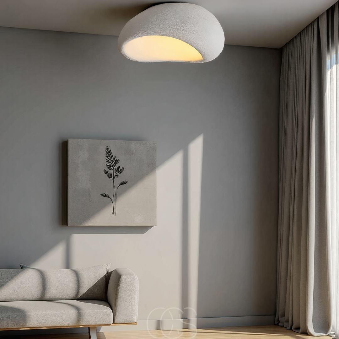 Anakre - Wabi-Sabi Fabric Ceiling Lamp - Polyform & Resin